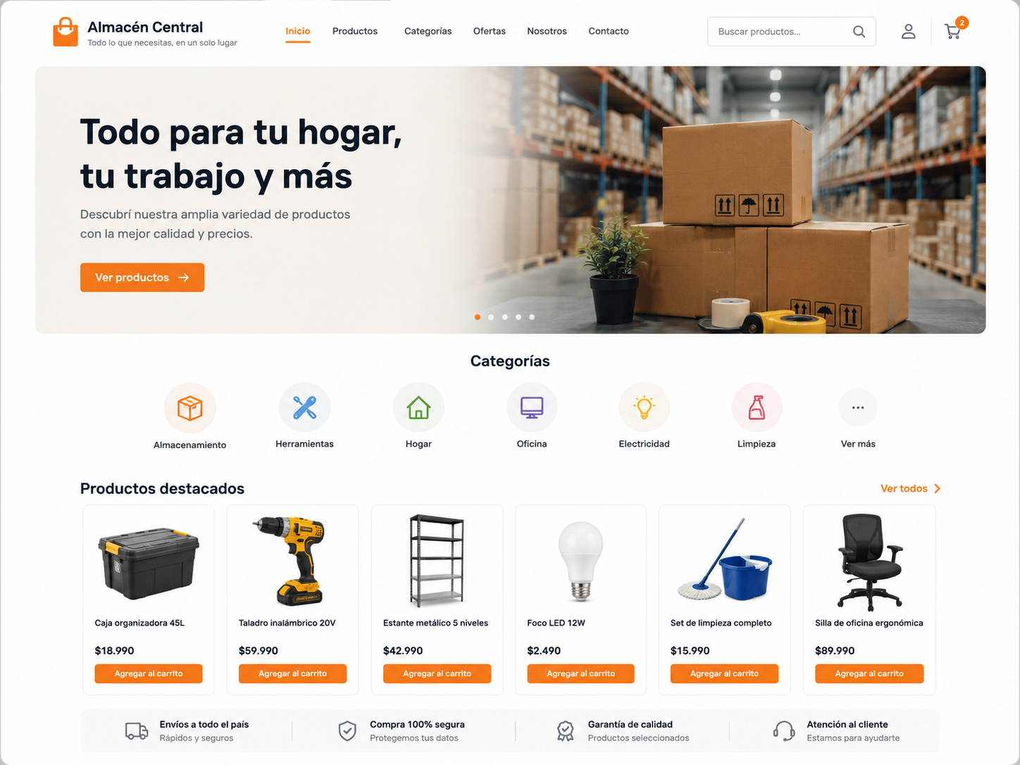 Plataforma de compra en línea Almacén Central con opción Click and Collect